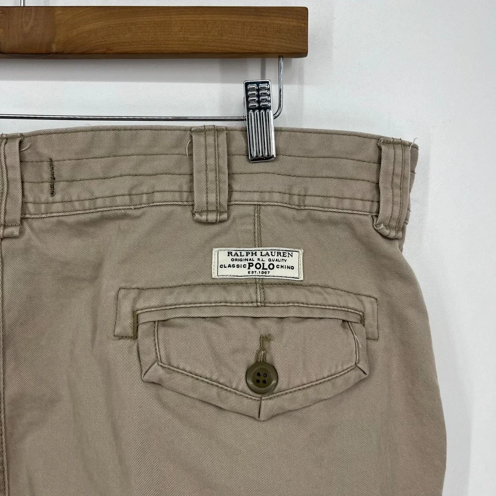 Polo Ralph Lauren Cargo Shorts Men's Size 40 Beige 100% Cotton‎ Pockets Vtg Y2K